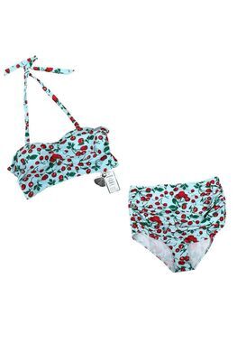 NWT Retro Stage Cherry Turquoise Two Piece Swimsuit High Waist Rockabilly Pin up